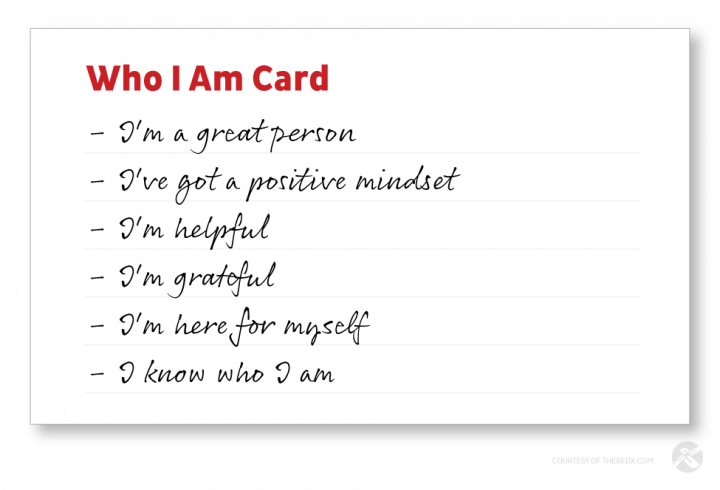 A white card with the title "Who I Am Card" in red.