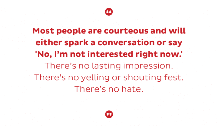 A quote in red text on a white background that reads.