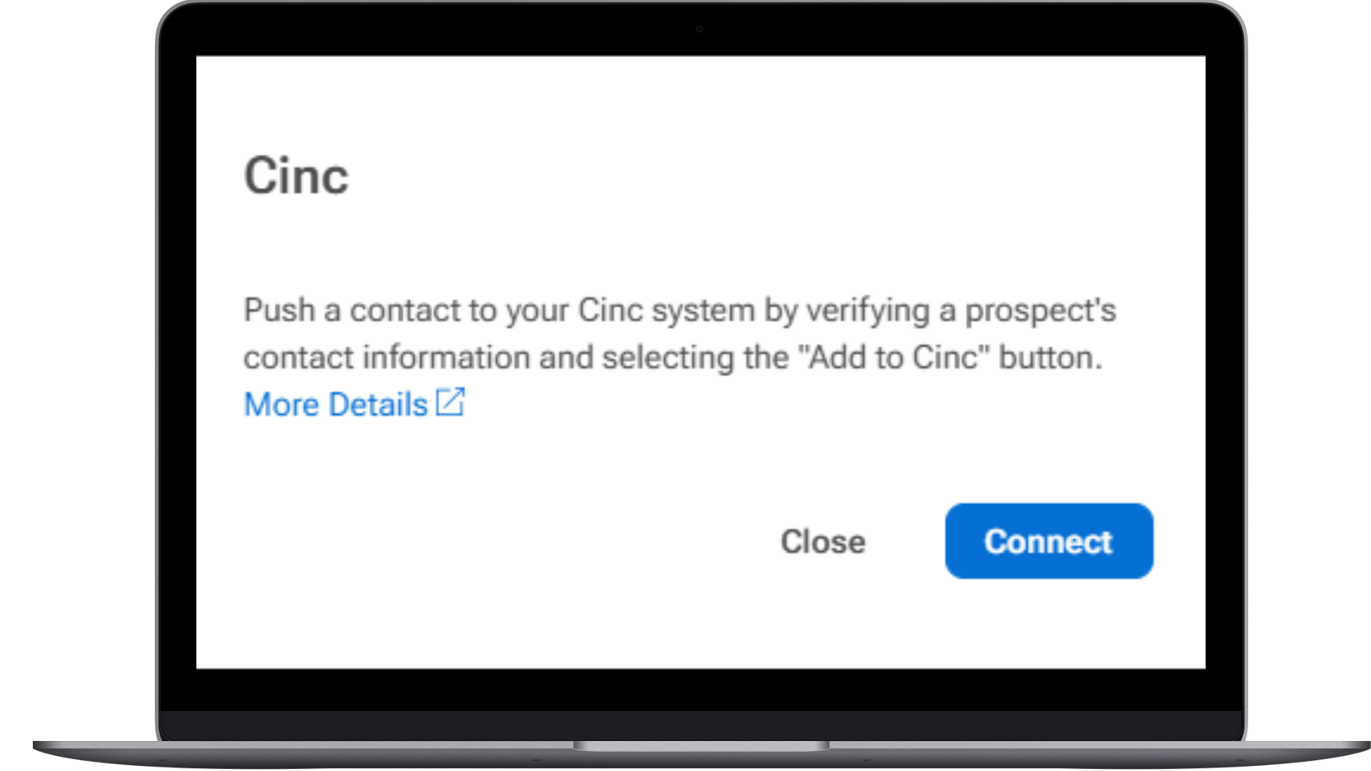 One Click connection with CINC on a laptop