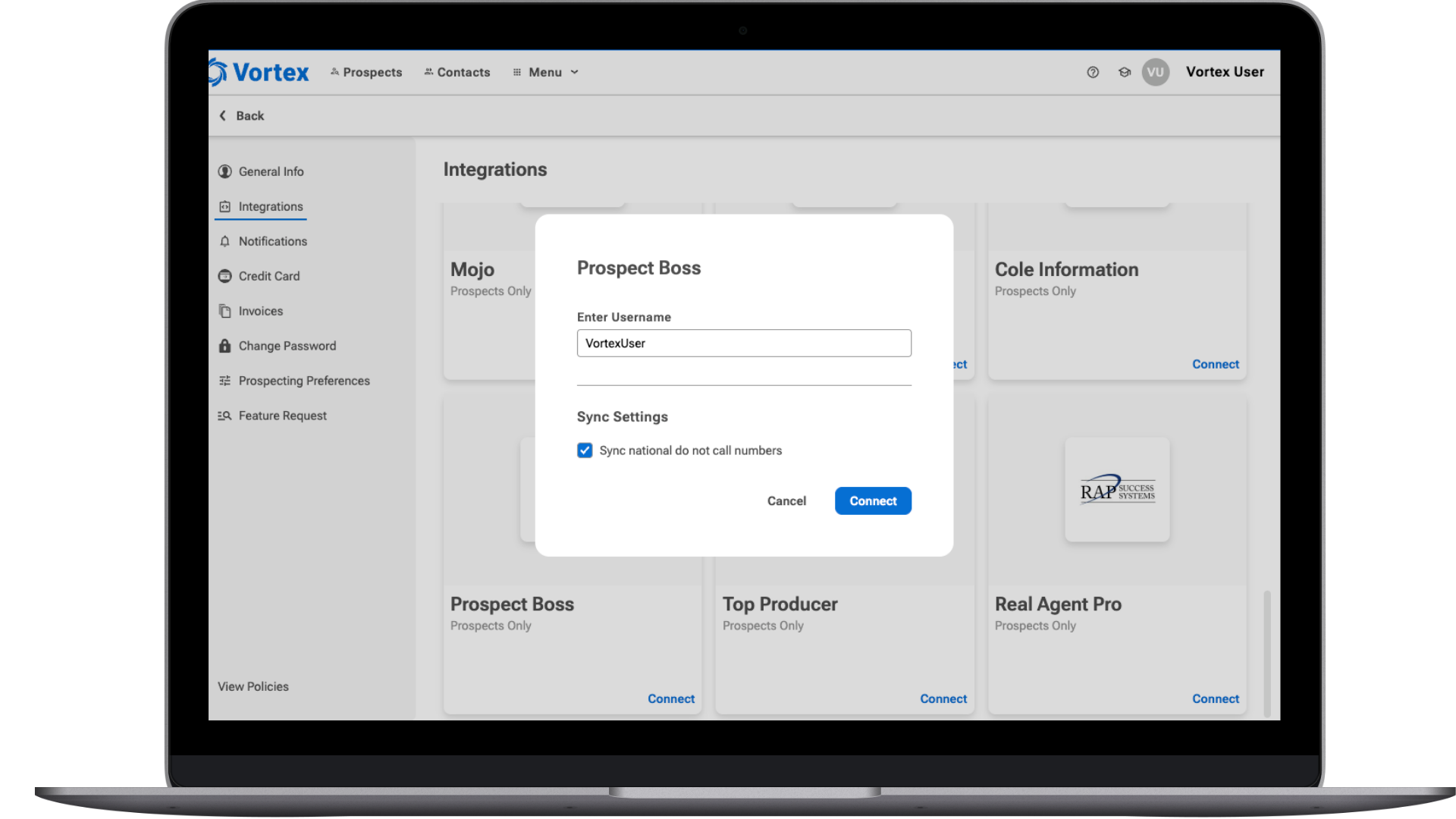 Prospect Boss Sync on a laptop