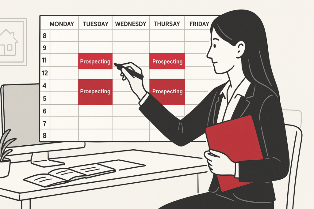 woman blocking out time for prospecting
