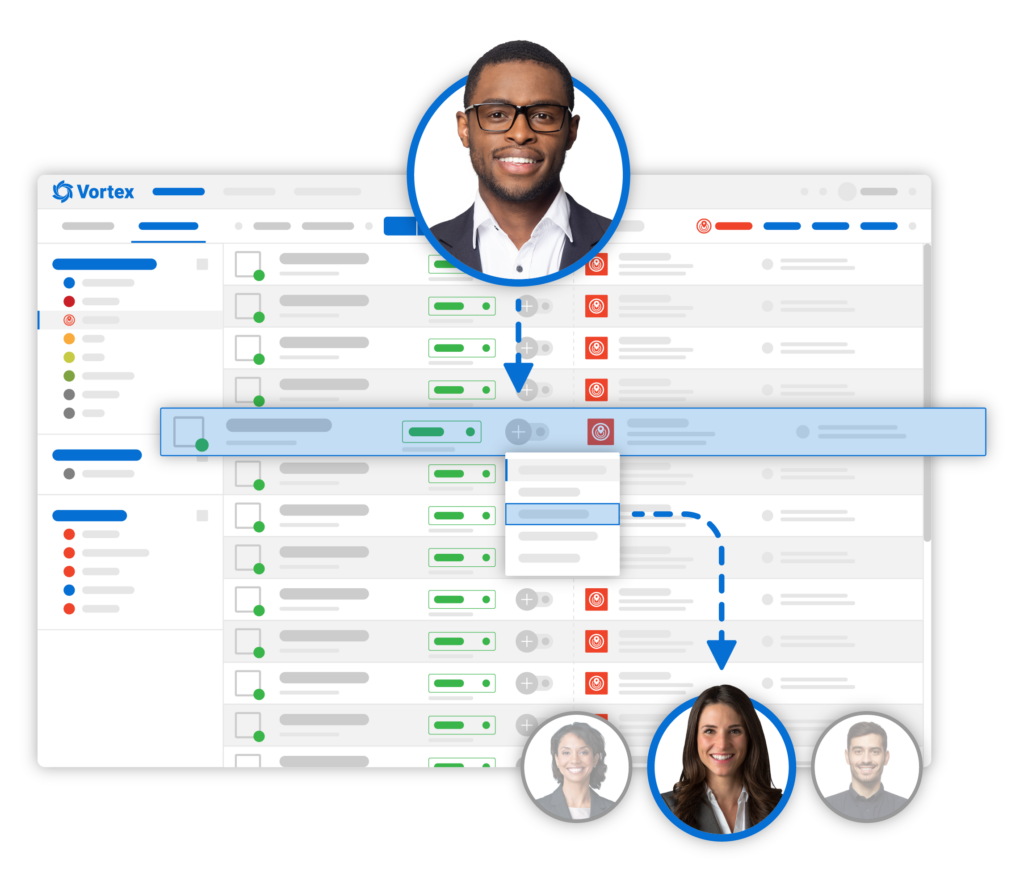 REDX Graphic showing a team leader sharing leads with their team members with a REDX Teams account