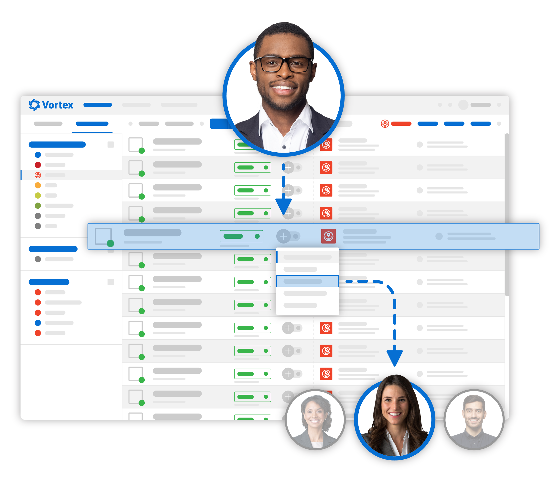 REDX Graphic showing a team leader sharing leads with their team members with a REDX Teams account