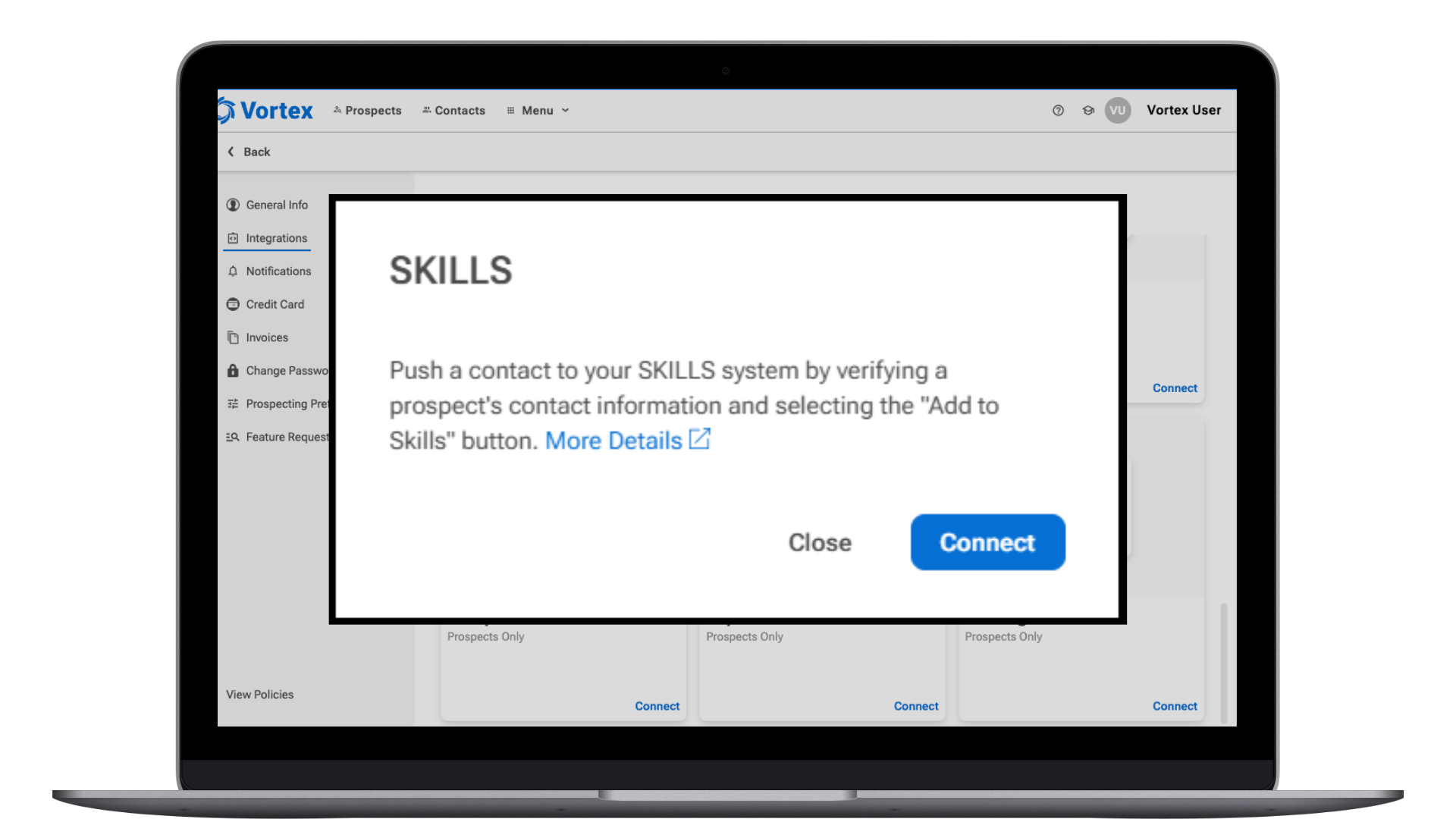 SKILLS Setup in Vortex Popup