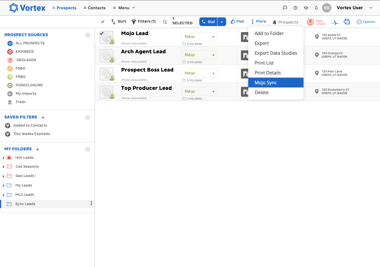 Mojo Dialer Mojo Sync in REDX's Vortex Dashboard