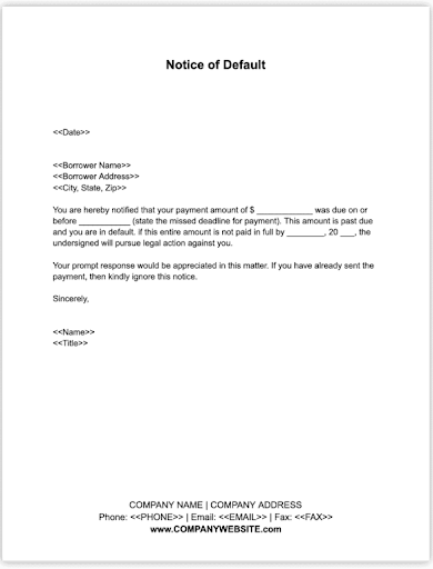 Notice of Default Example Letter