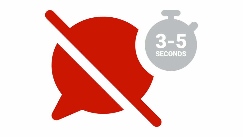 Timer graphic showing 3-5 second pause with sound waves fading to illustrate the power of silence in conversations