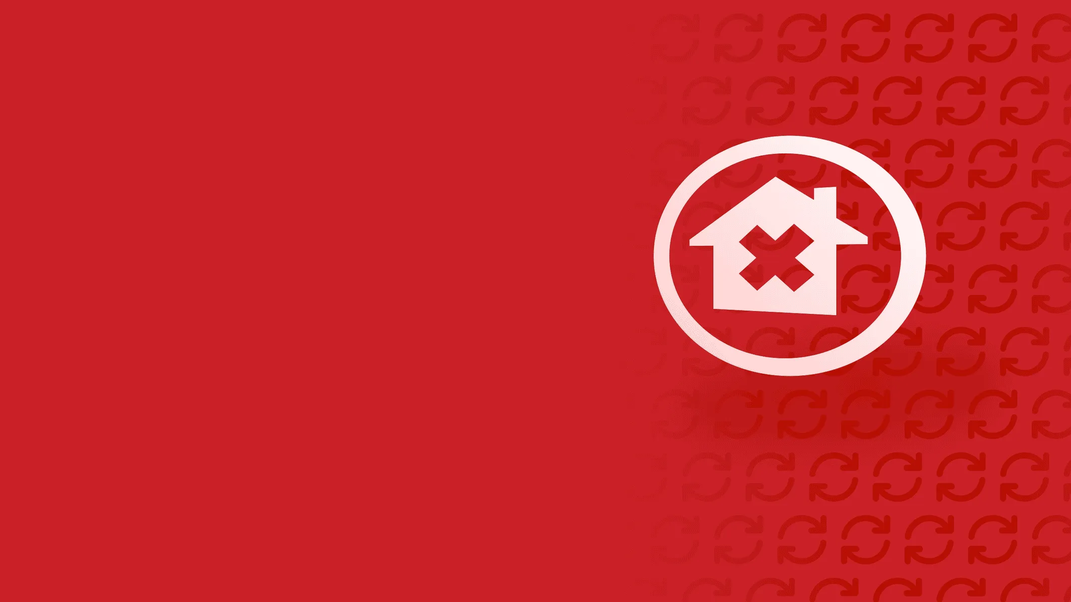 Flat 2D vector title card for expired listings most likely to relist: the white REDX Expired Leads icon, a house with an X inside a ring, on an Expired Red background with a faded refresh-arrow pattern.