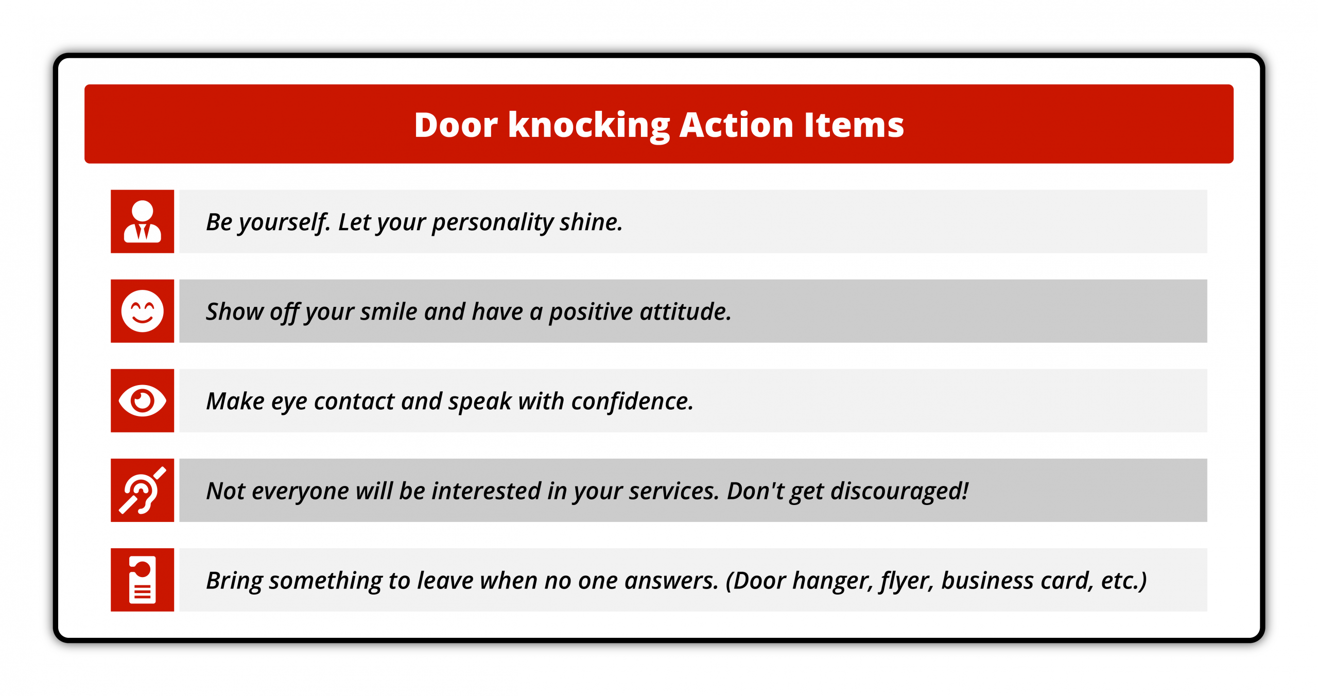 Graphic - Door Knocking Action Items