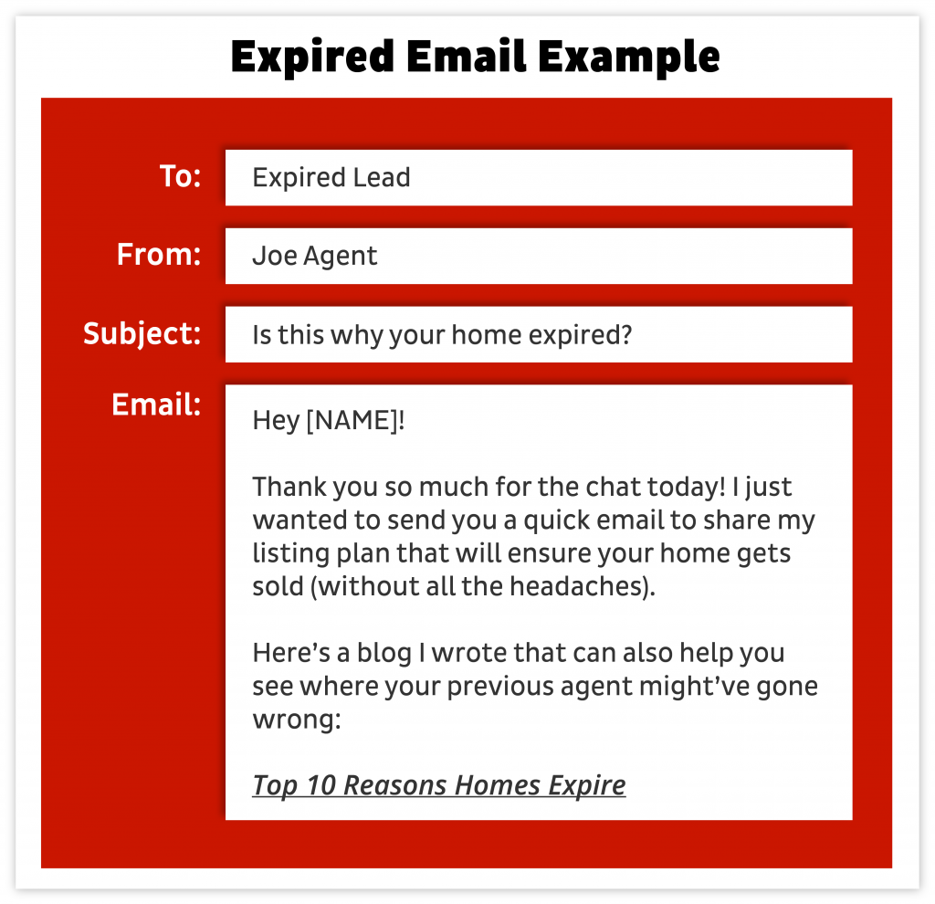 Expired Email Template Graphic to Joe Agent 